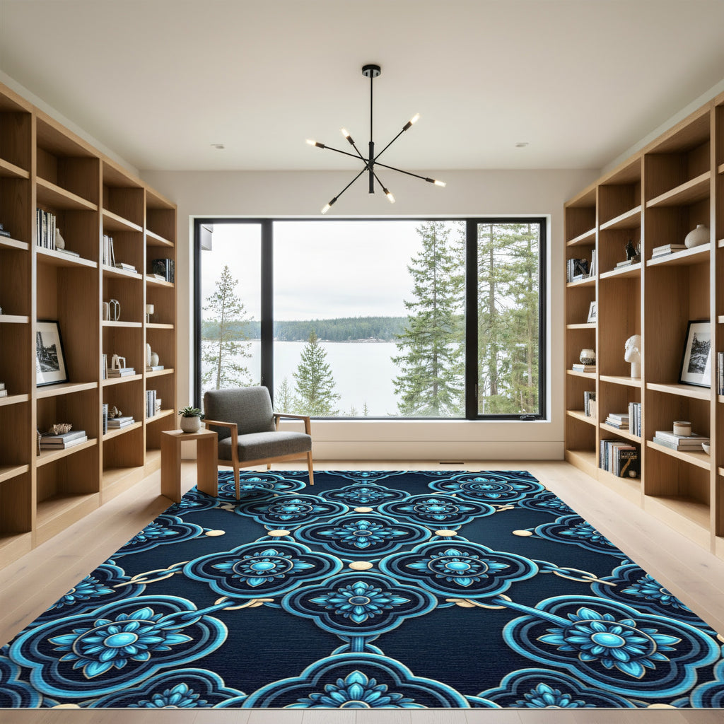 Azure Quatrefoil Chain Link Rug
