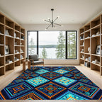 Vibrant Orange and Teal Geometric Diamonds Rug
