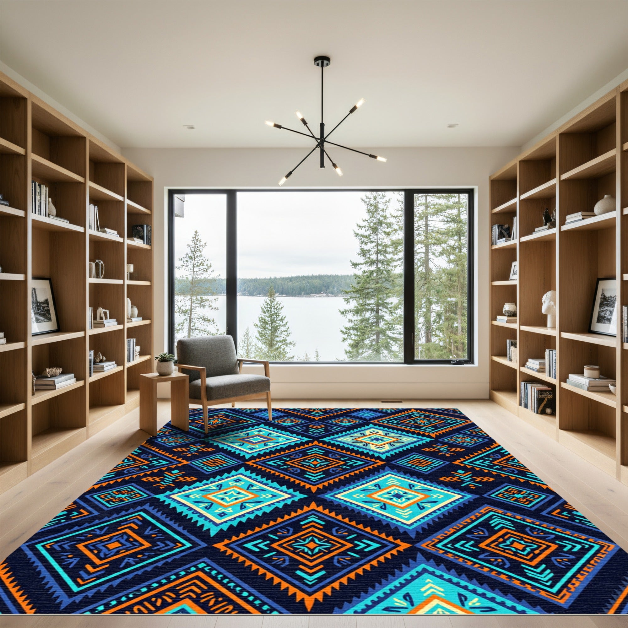 Vibrant Orange and Teal Geometric Diamonds Rug
