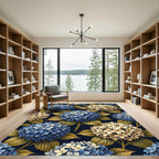 Golden Hydrangea Blossom on Navy Blue Rug
