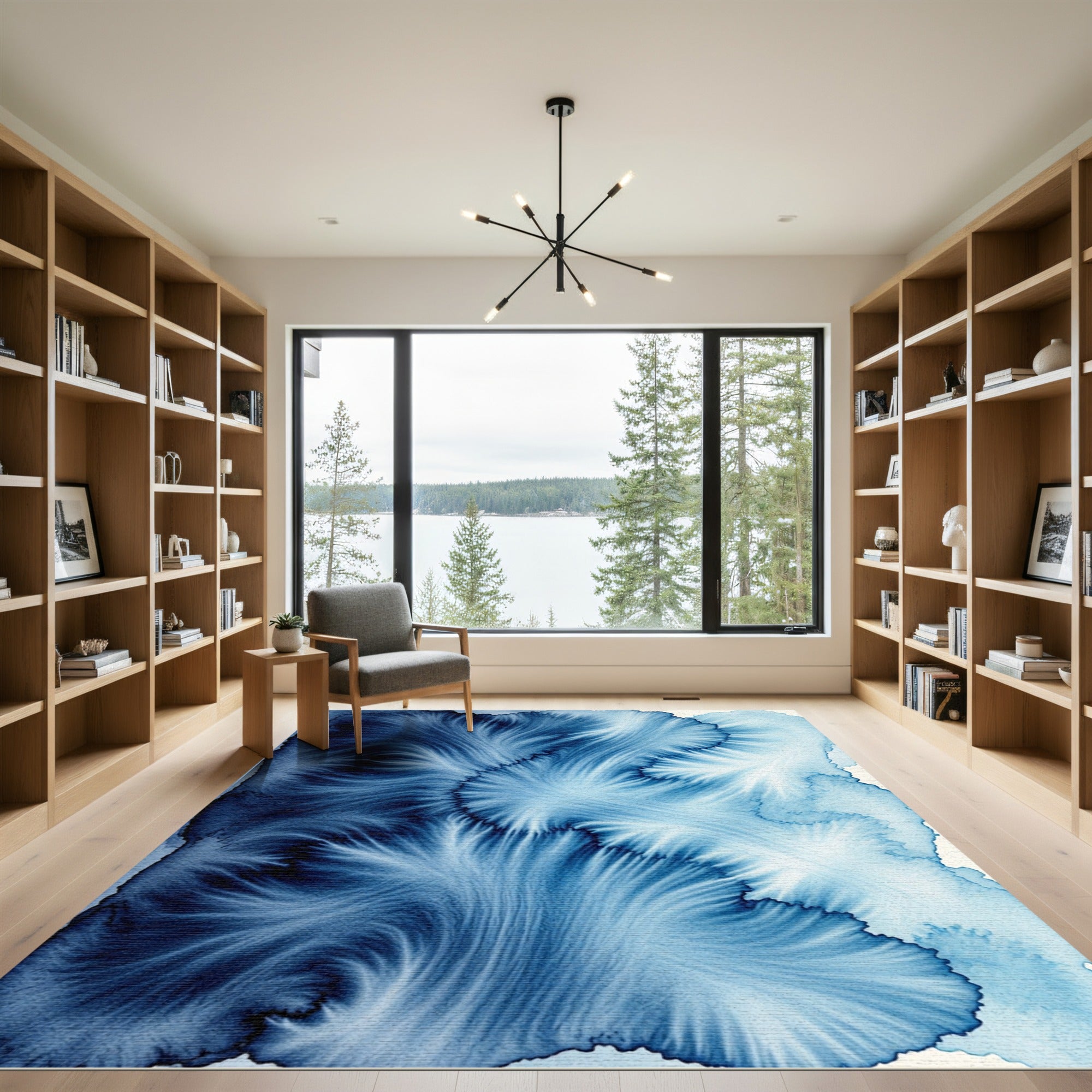 Deep Blue Indigo Ethereal Ink Swirl Rug