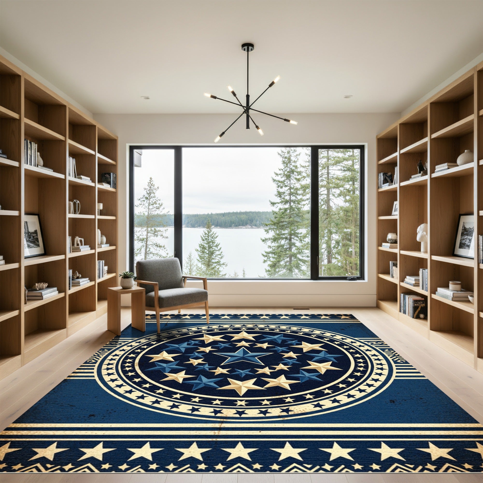 Grand Celestial Navy Gold Starry Medallion Rug