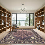 Elegant Blush Pink Floral Damask Medallion Rug
