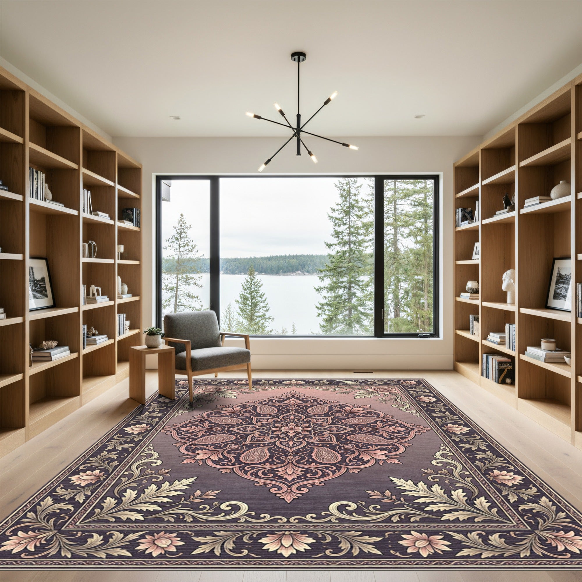 Elegant Blush Pink Floral Damask Medallion Rug