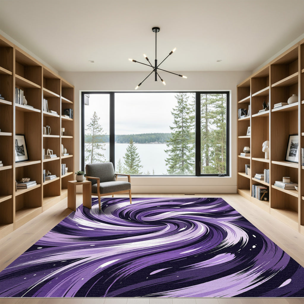 Twisting Purple Strokes Nebula Rug