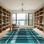 Oceanic Teal Plaid Lines Rug