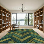 Green Wood Plank Herringbone Rug