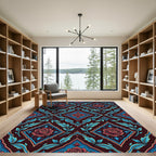 Burgundy Red Rose Medallion Foliage Rug