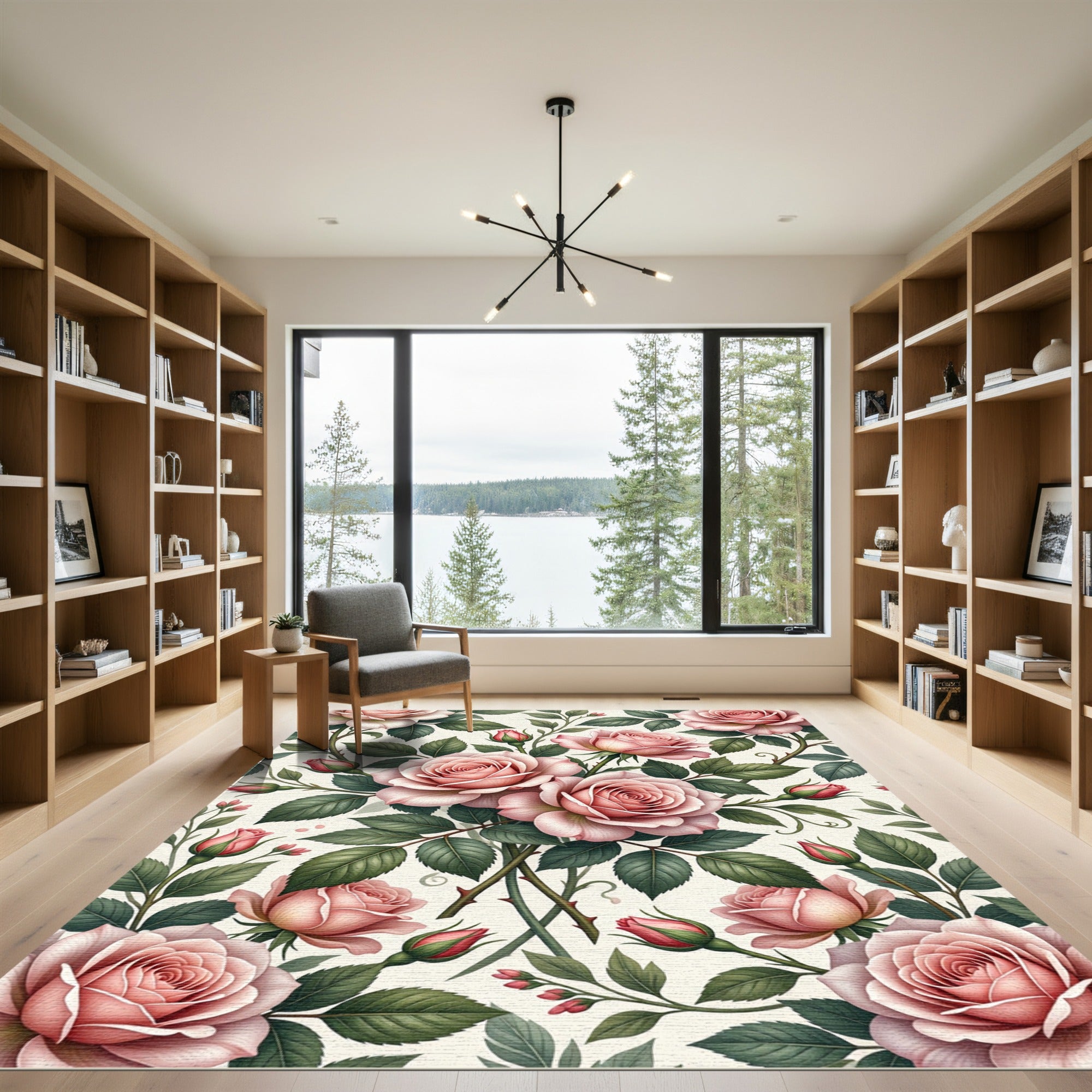 Elegant Blush Pink Rose Botanical Rug