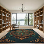 Ornate Golden Compass Medallion Area Rug