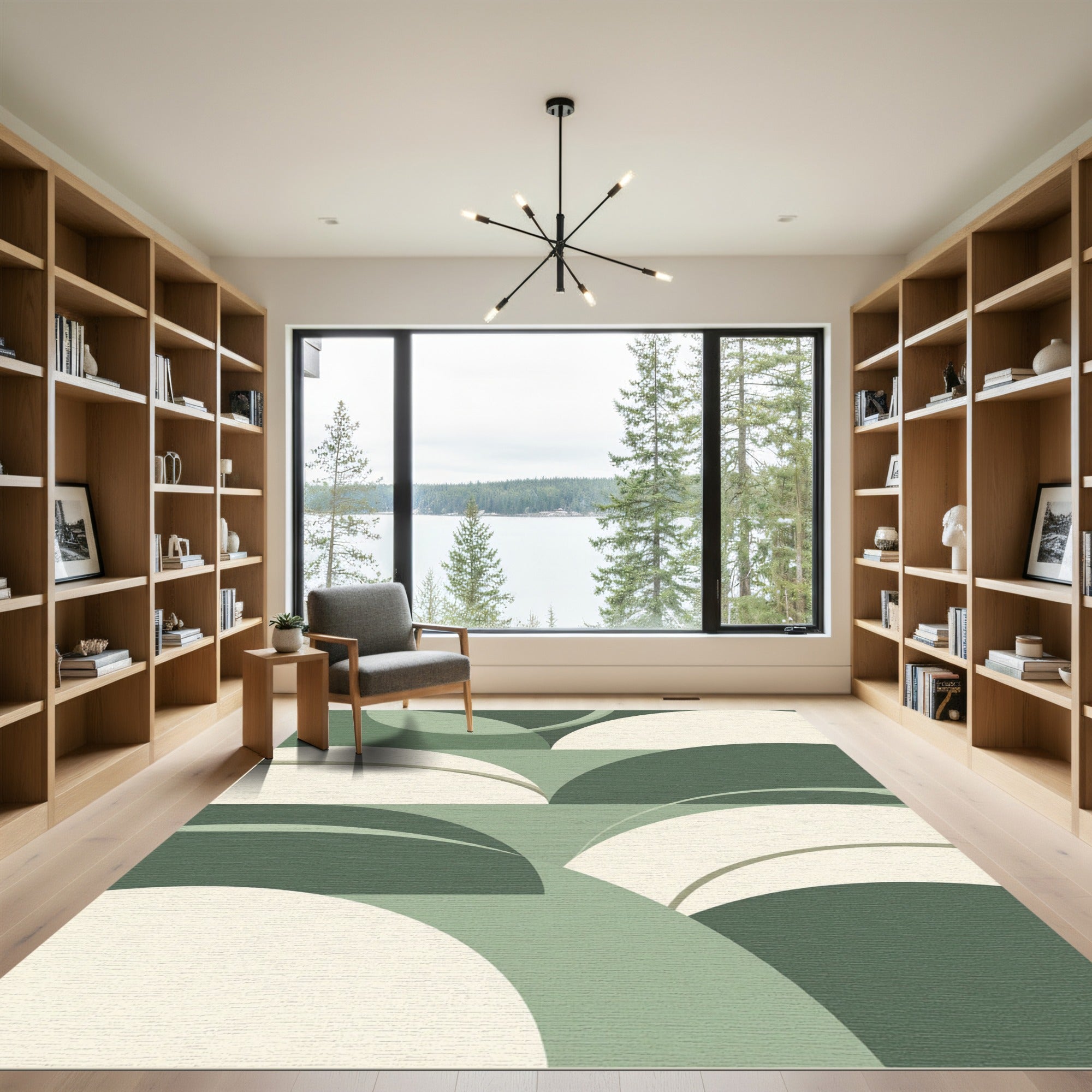 Sage Green Abstract Mid-Century Arch Rug