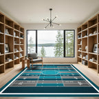 Teal and Gray Athletic Grid Field Rug