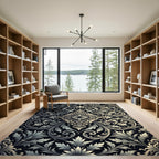 Ornate Black Floral Scroll Rug
