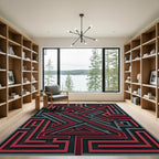 Modern Crimson and Charcoal Geometric Labyrinth Rug