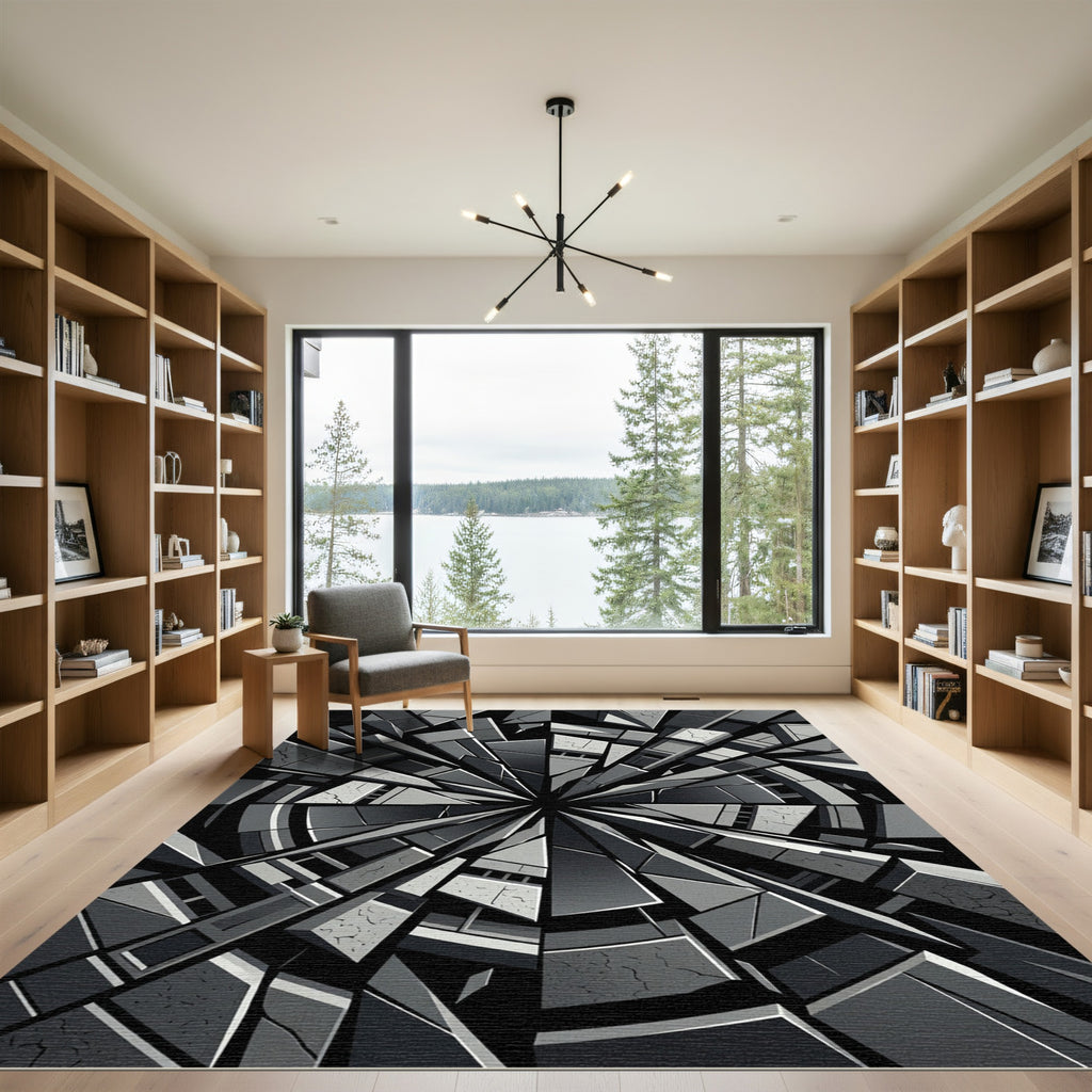 Monochromatic Geometric Smashed Glass Abstract Rug