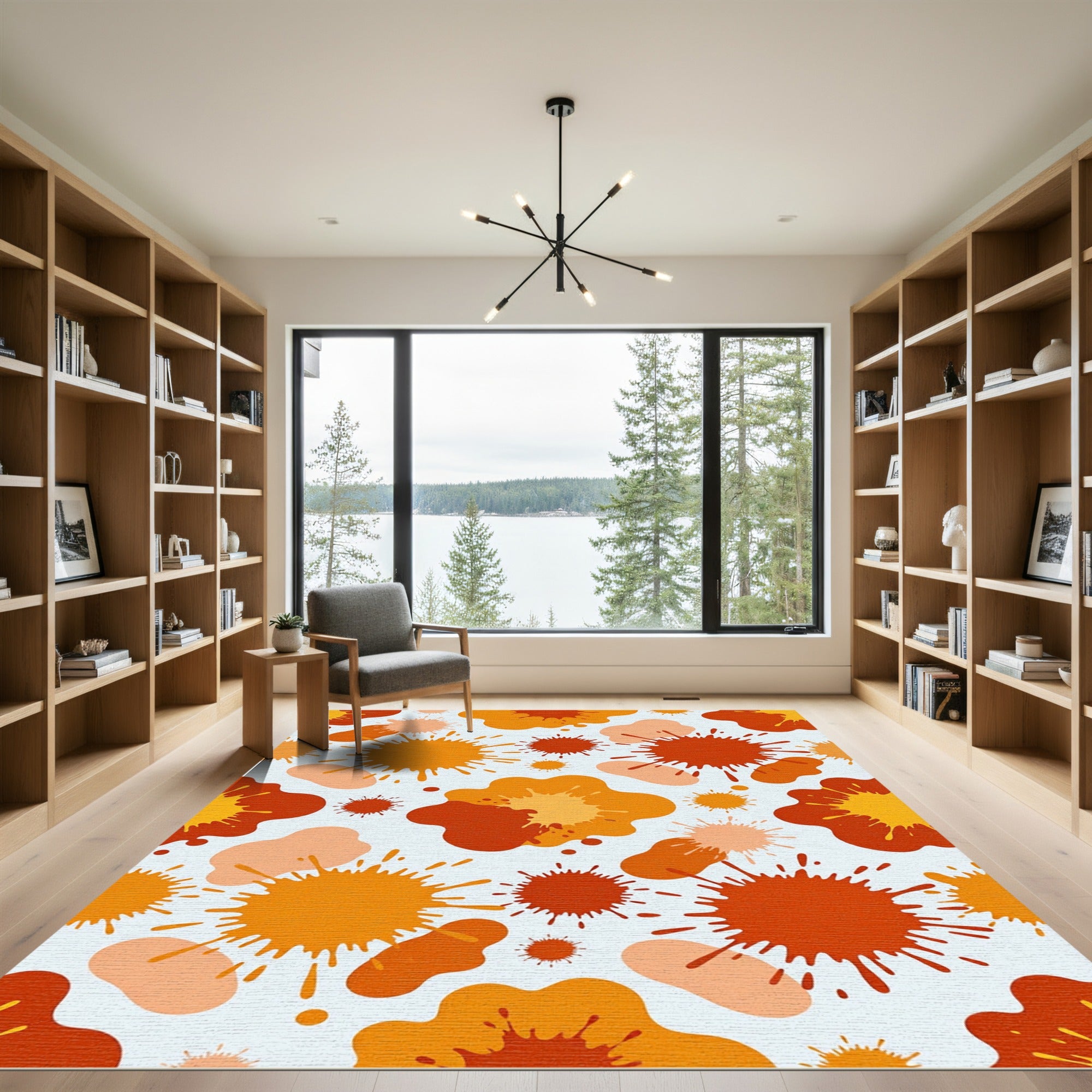 Retro Vibrant Orange Abstract Splash Rug
