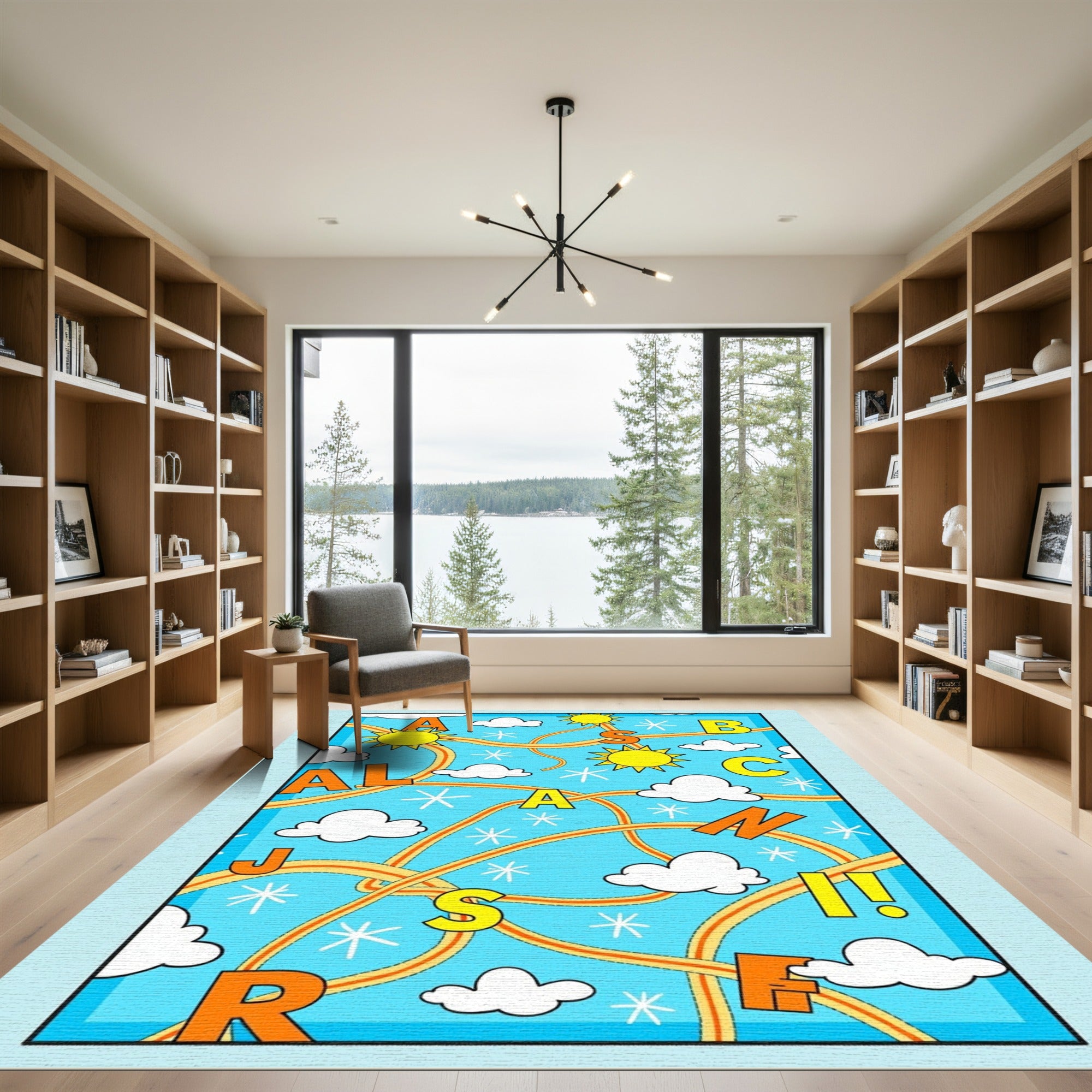 Playful Alphabet Sky Clouds Rug