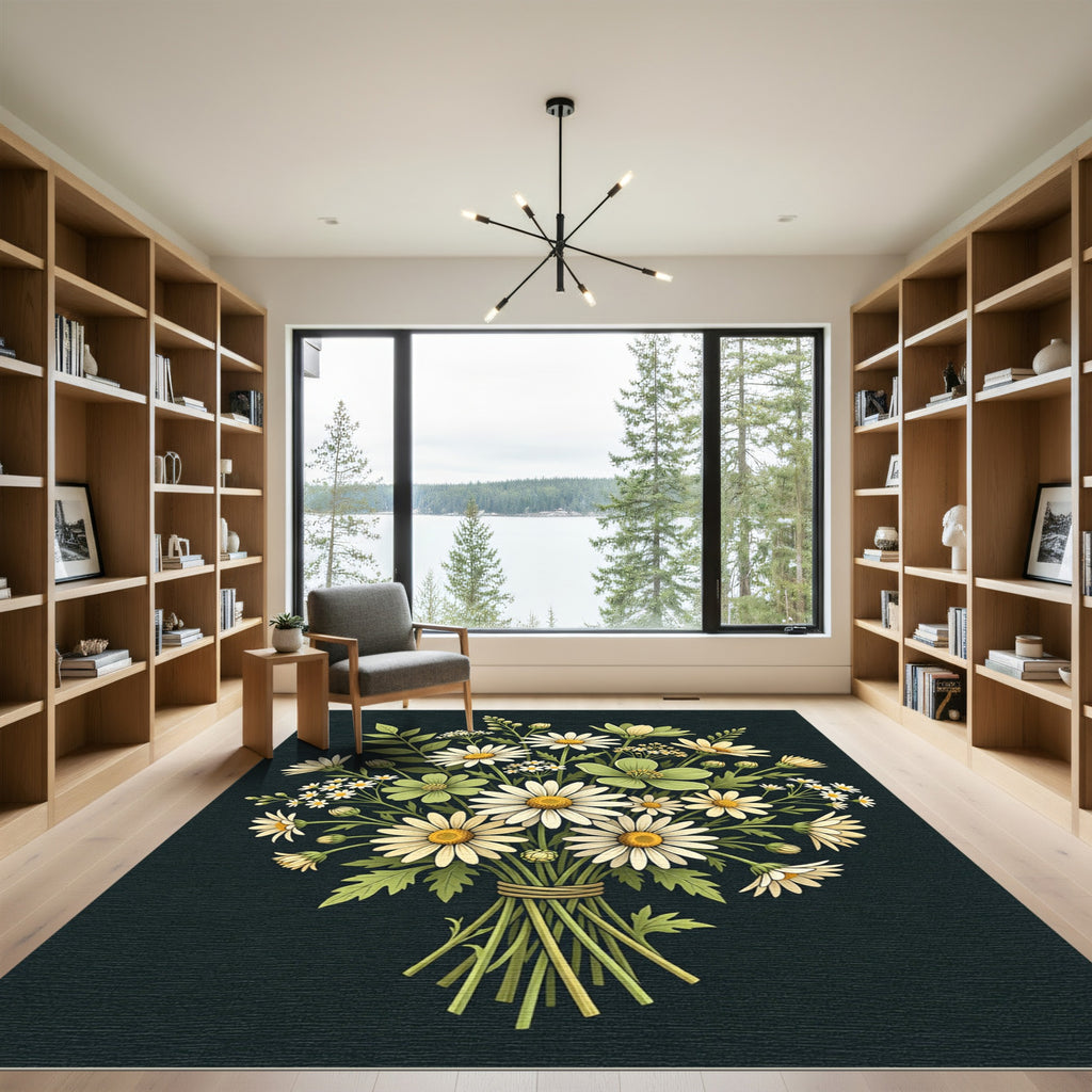 Delicate White Daisy Meadow Bouquet Rug