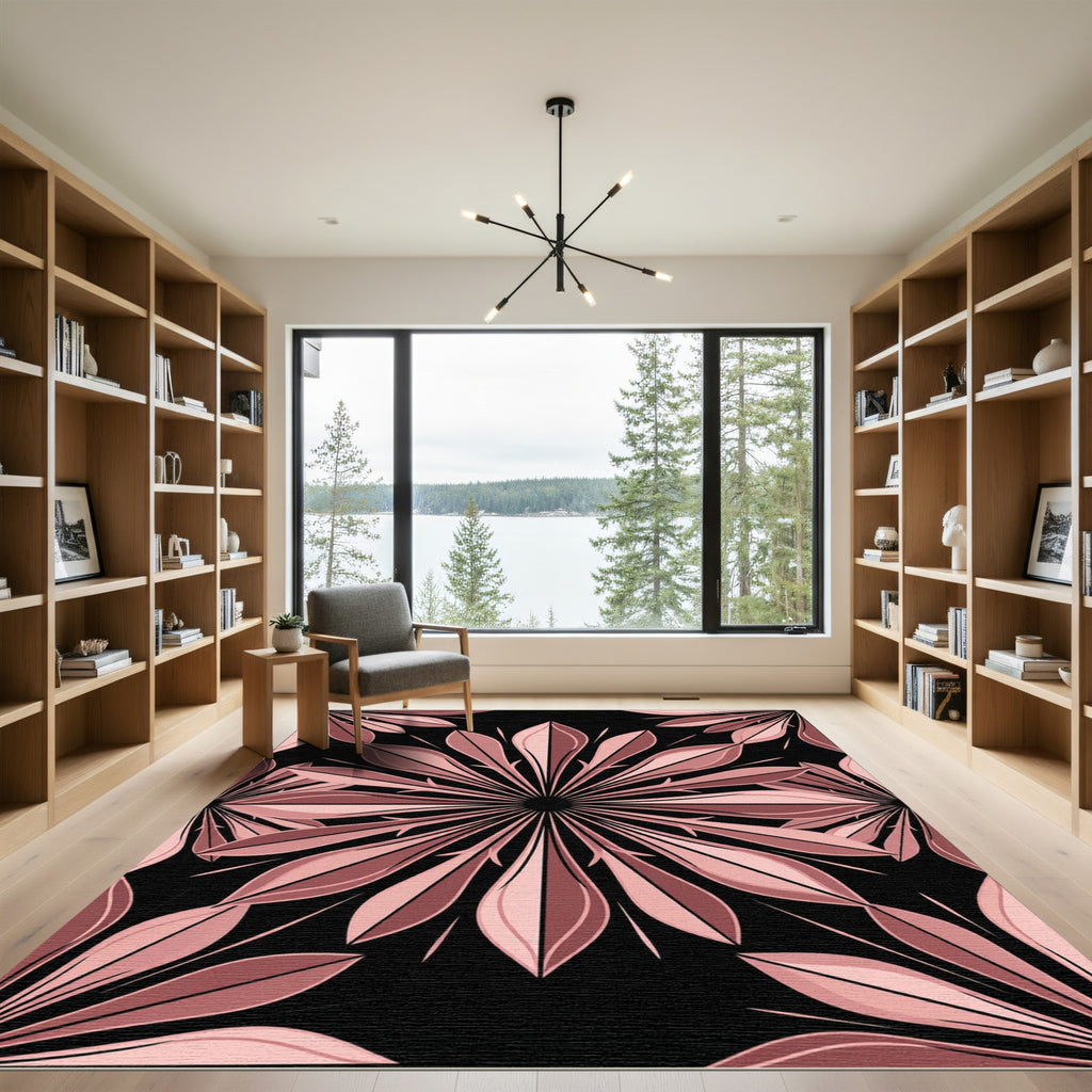 Blush Dusty Rose Geometric Floral Mandala Rug