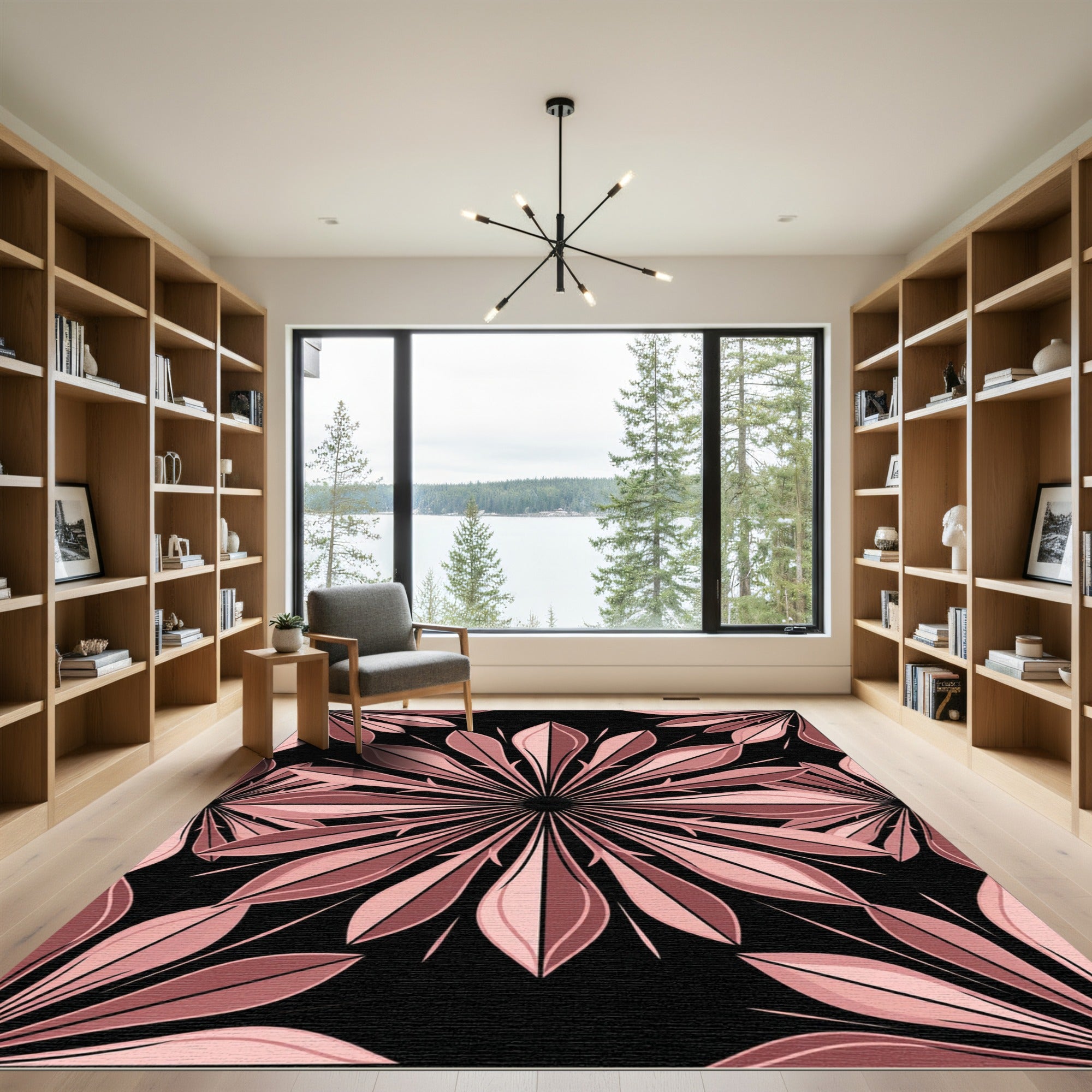 Blush Dusty Rose Geometric Floral Mandala Rug