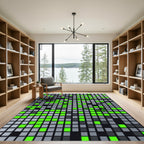 Neon Green Gray Digital Grid Rug