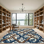Blue Brown Twig Trellis Swirl Rug