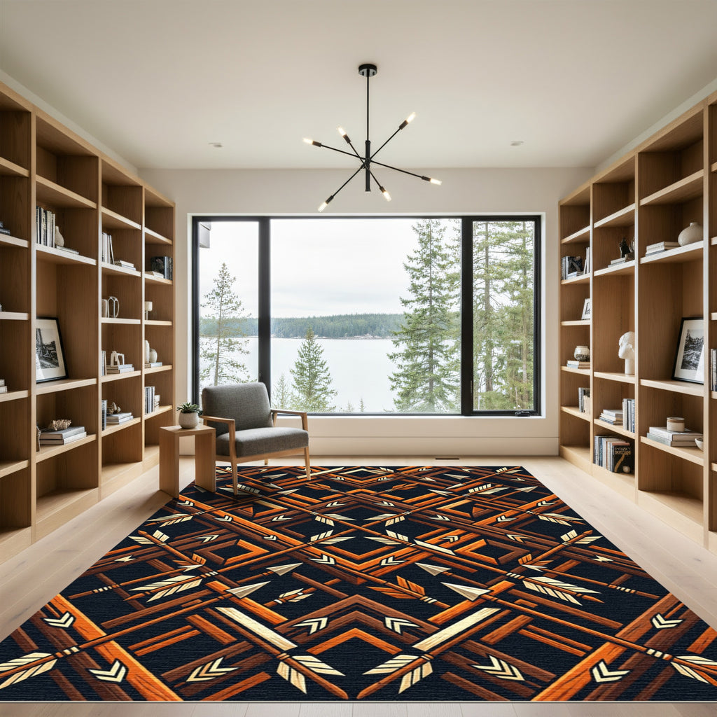 Rustic Amber Arrow Geometric Weave Rug