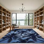 Deep Blue Palm Frond Canopy Rug