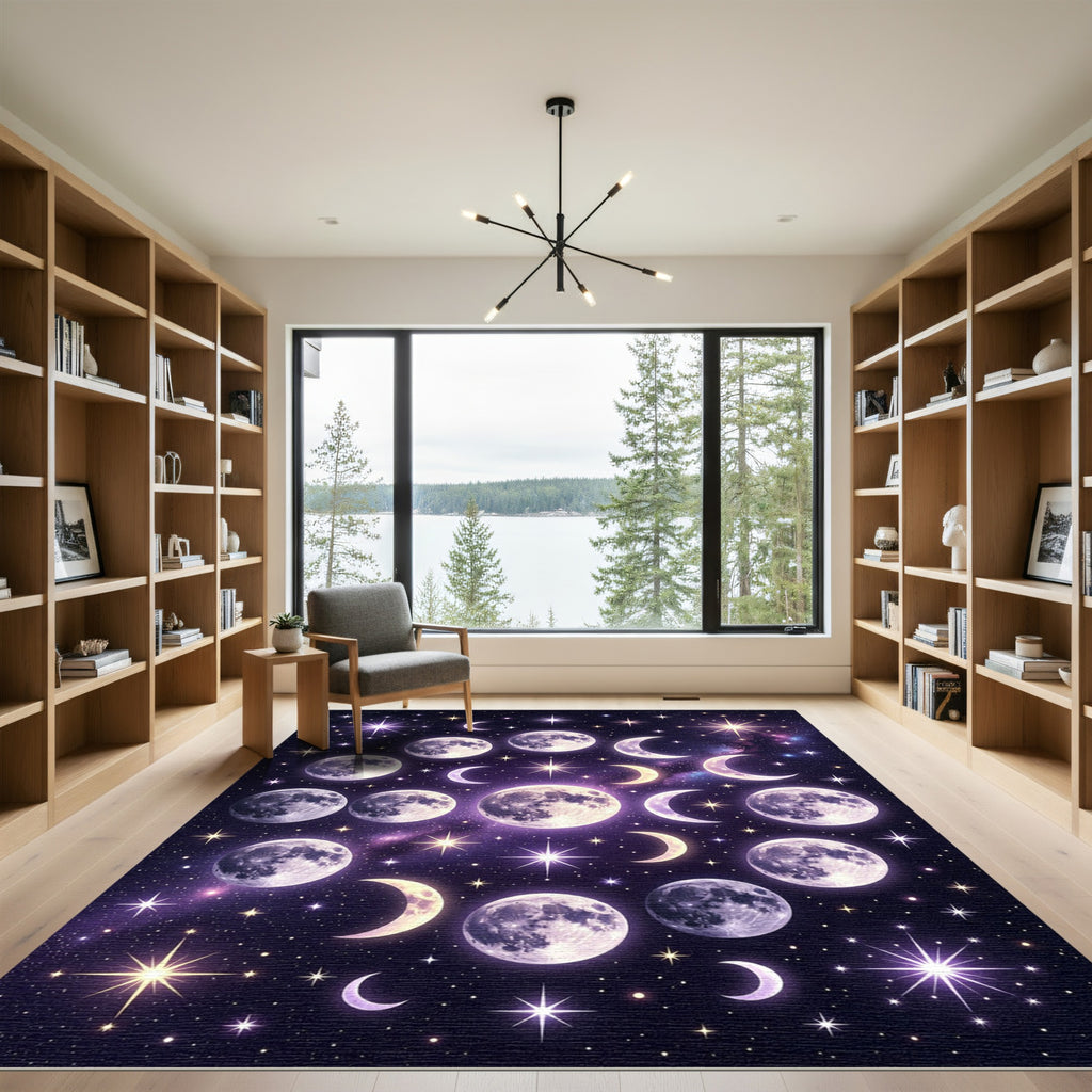 Celestial Moon Phases Cosmic Starry Night Rug