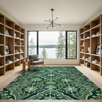 Dark Green Floral Arabesque Medallion Rug