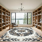 Cream Blossom Wheatreath Botanical Frame Rug