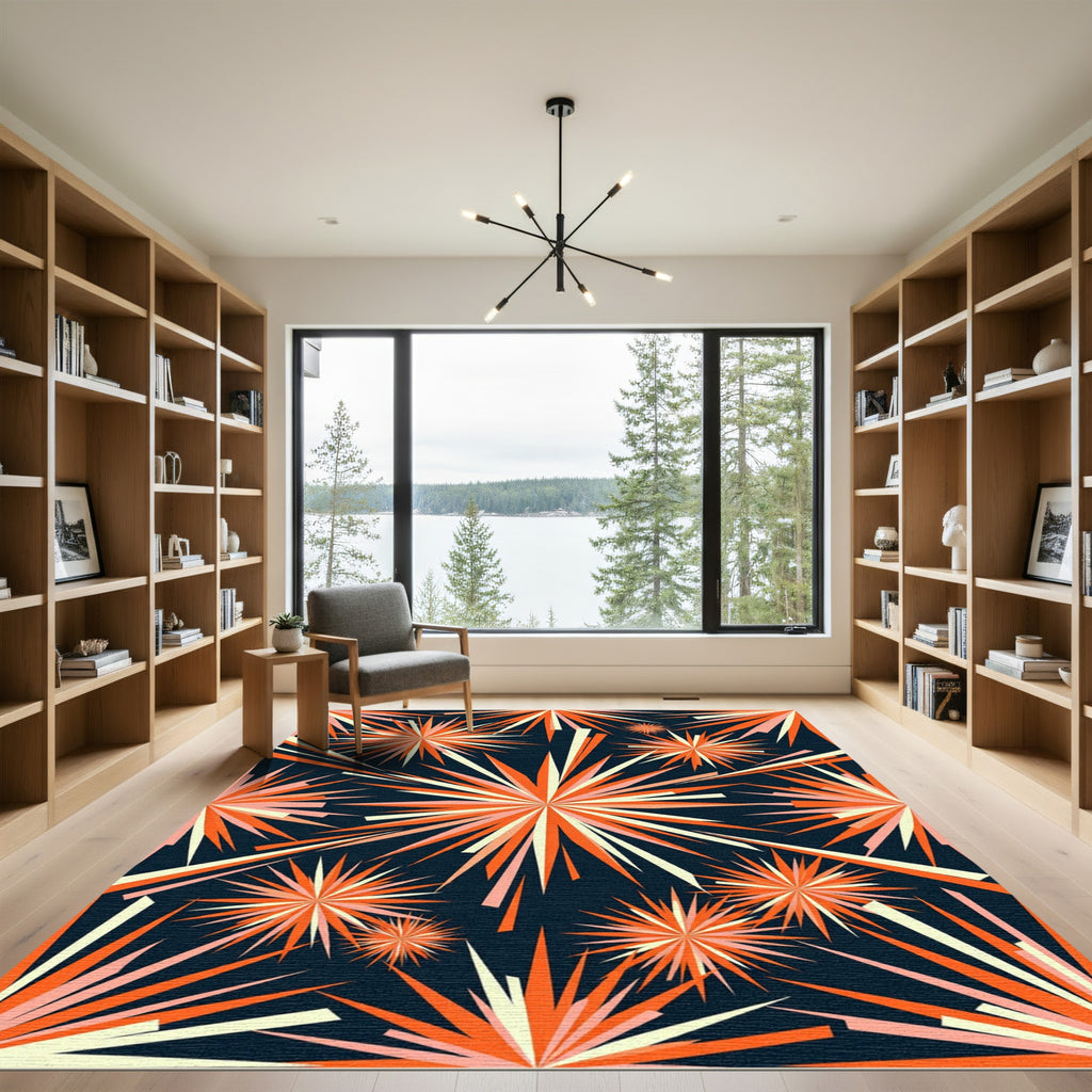 Vibrant Orange Sunburst Radial Rug