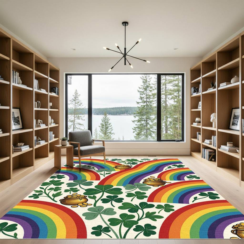 Colorful Rainbow Clover Lucky Gold Coin Rug