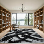 Bold Black Ink Brushstroke Swirl Rug