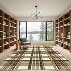 Sophisticated Neutral Plaid Grid Check Rug