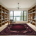Ornate Burgundy Ribbon Scroll Border Rug