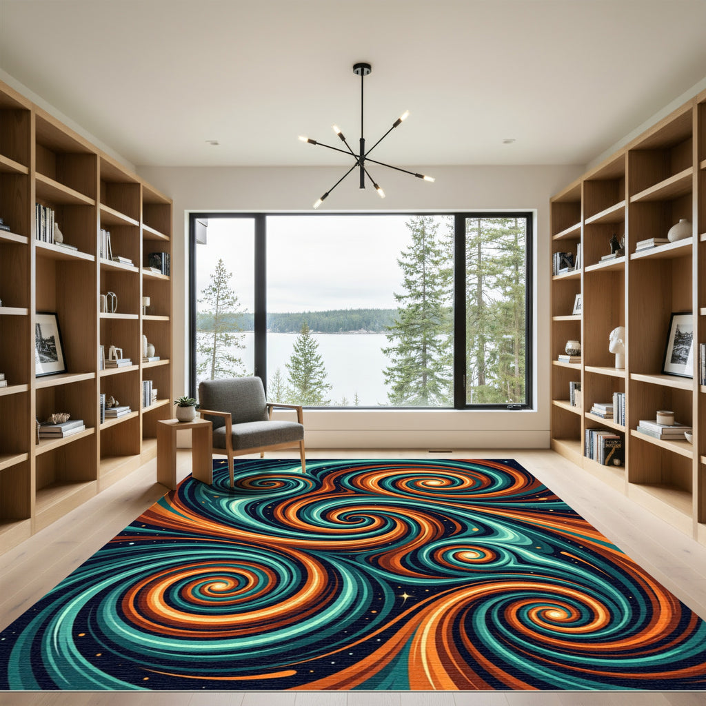 Cosmic Orange and Teal Swirls Rug