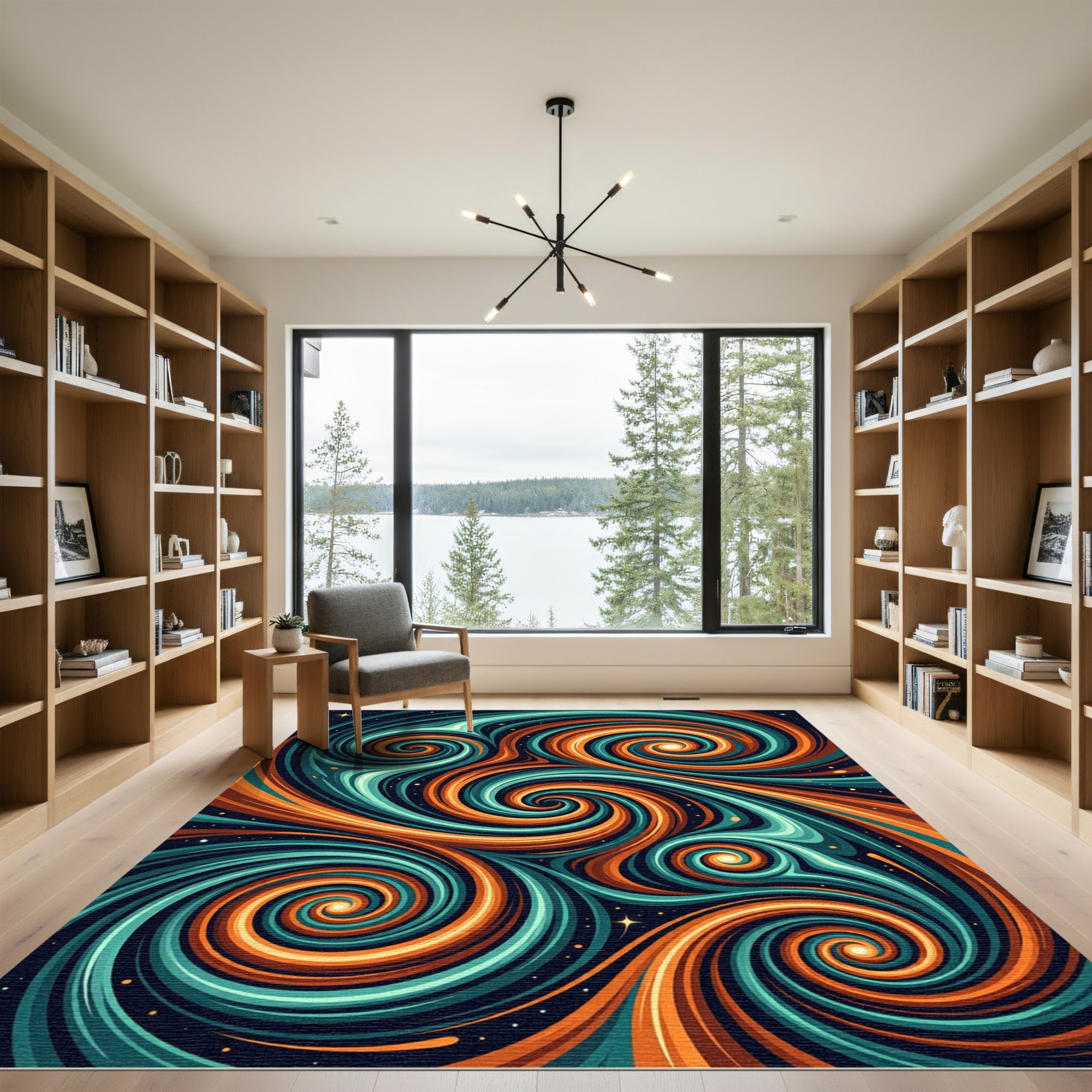 Cosmic Orange and Teal Swirls Rug