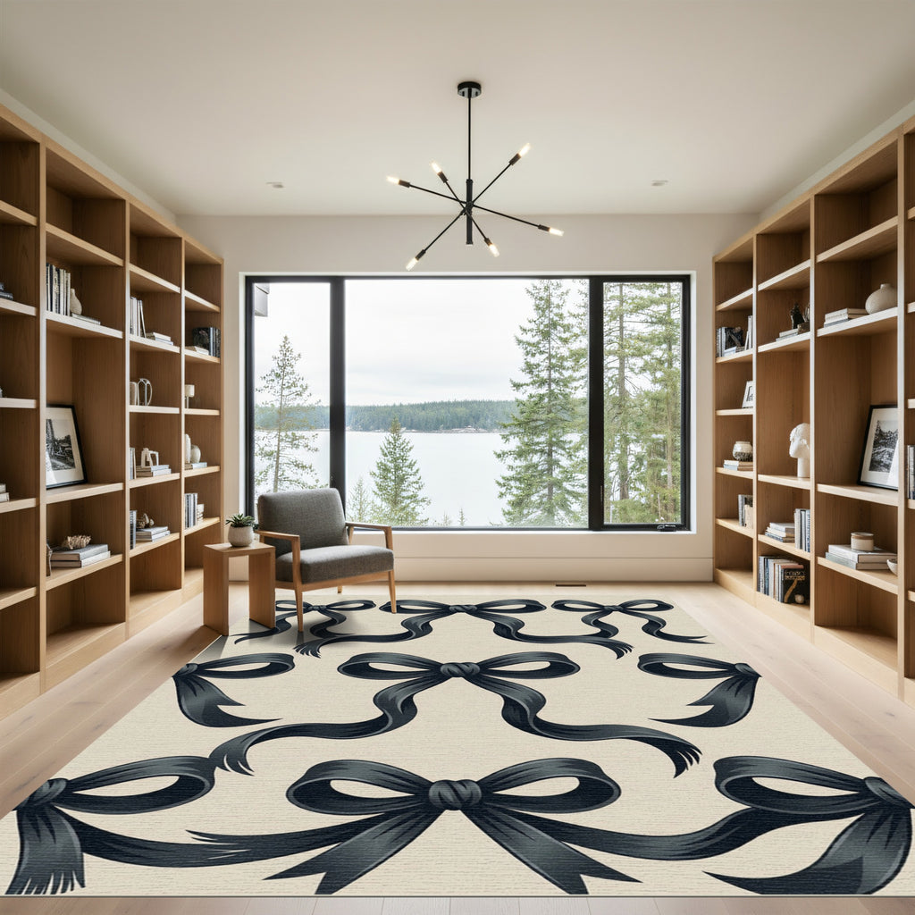 Elegant Black Ribbon Bow Wallpaper Rug