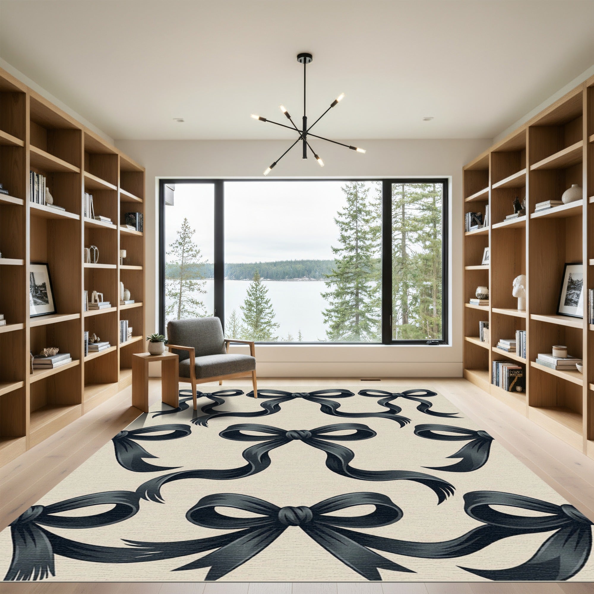 Elegant Black Ribbon Bow Wallpaper Rug