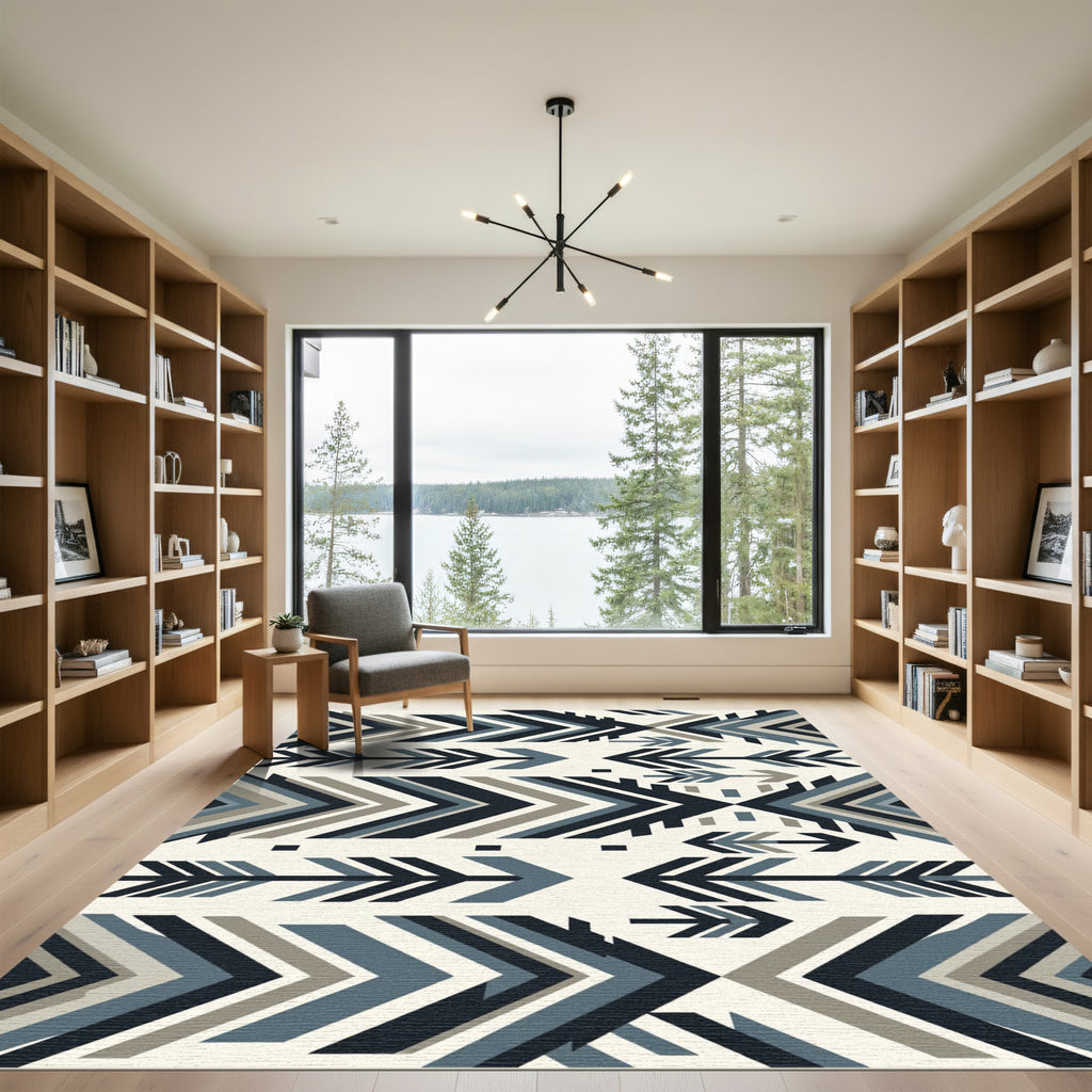 Modern Blue Geometric Arrow Chevron Rug