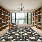 Industrial Graphite Grid with Rust Accents Rug