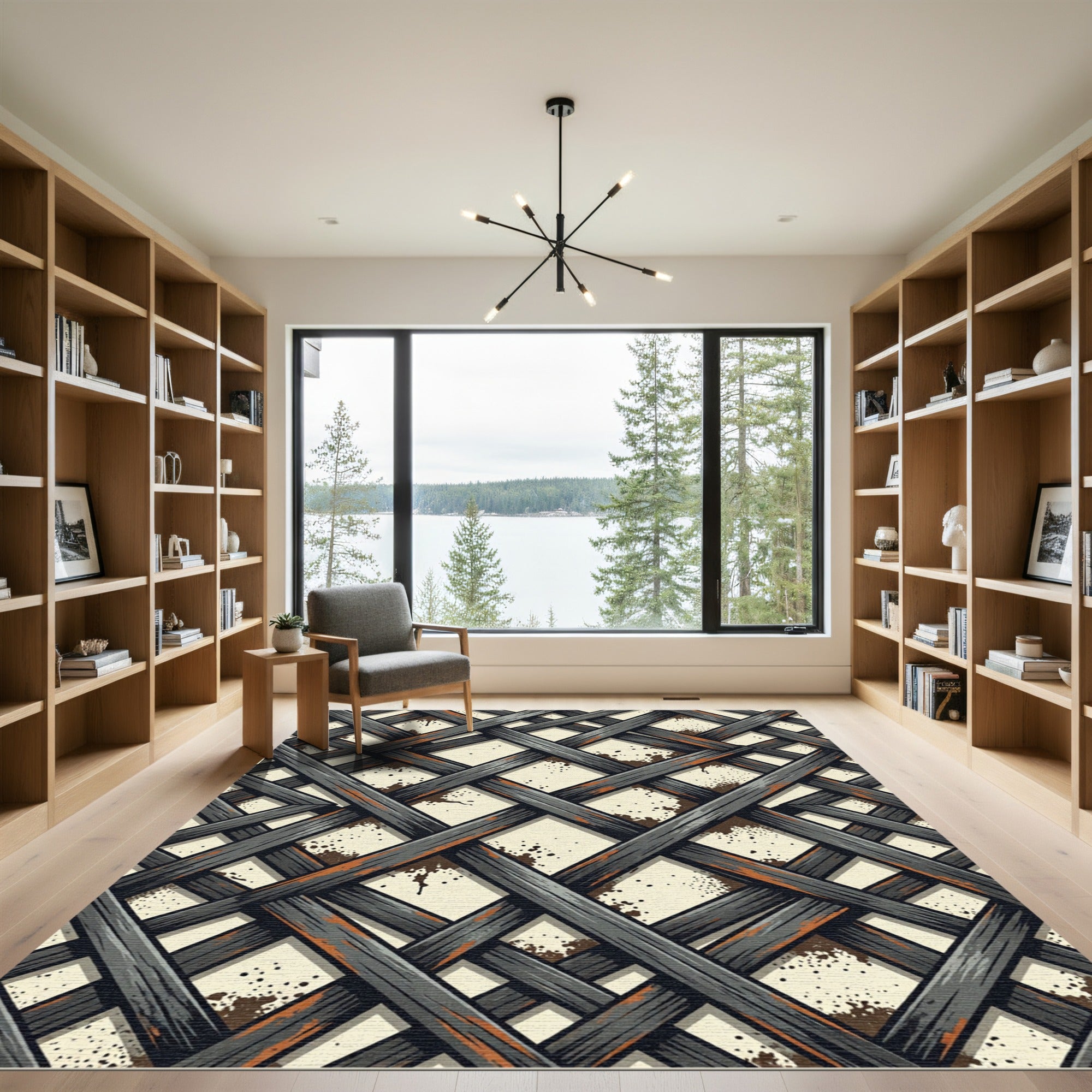 Industrial Graphite Grid with Rust Accents Rug