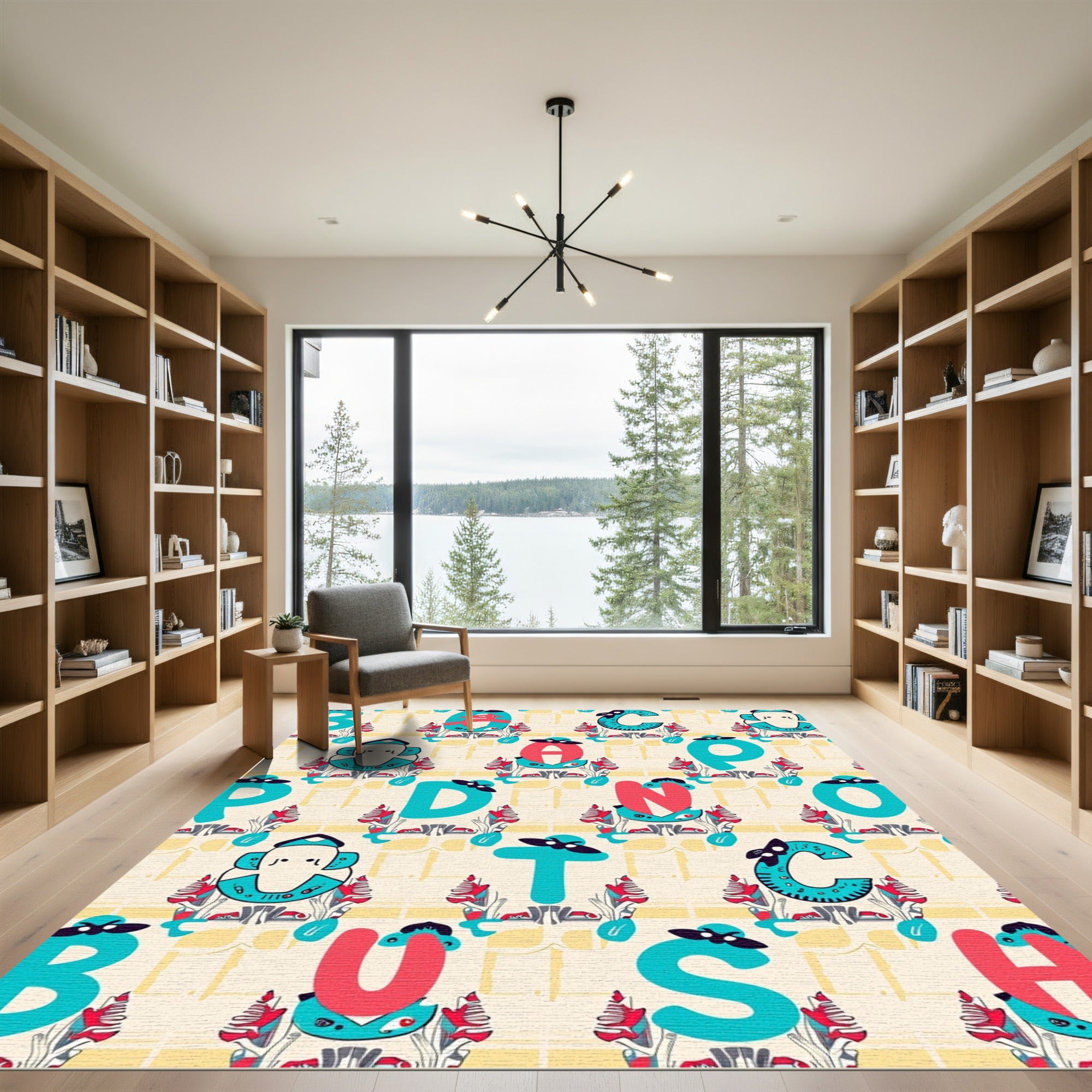Whimsical Teal Red Alphabet Montage Rug