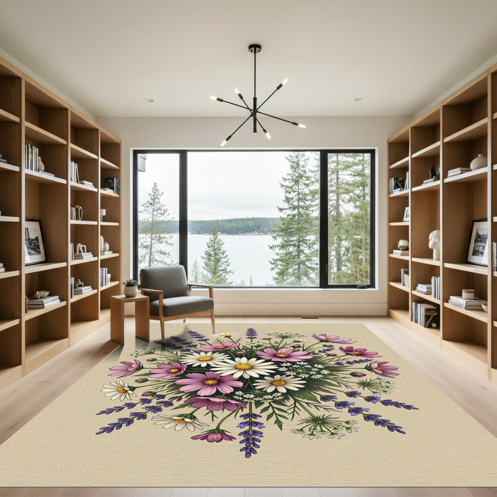 Wildflower Meadow Lavender and Daisy Bouquet Rug