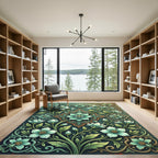 Elegant Teal Floral Vine Medallion Rug