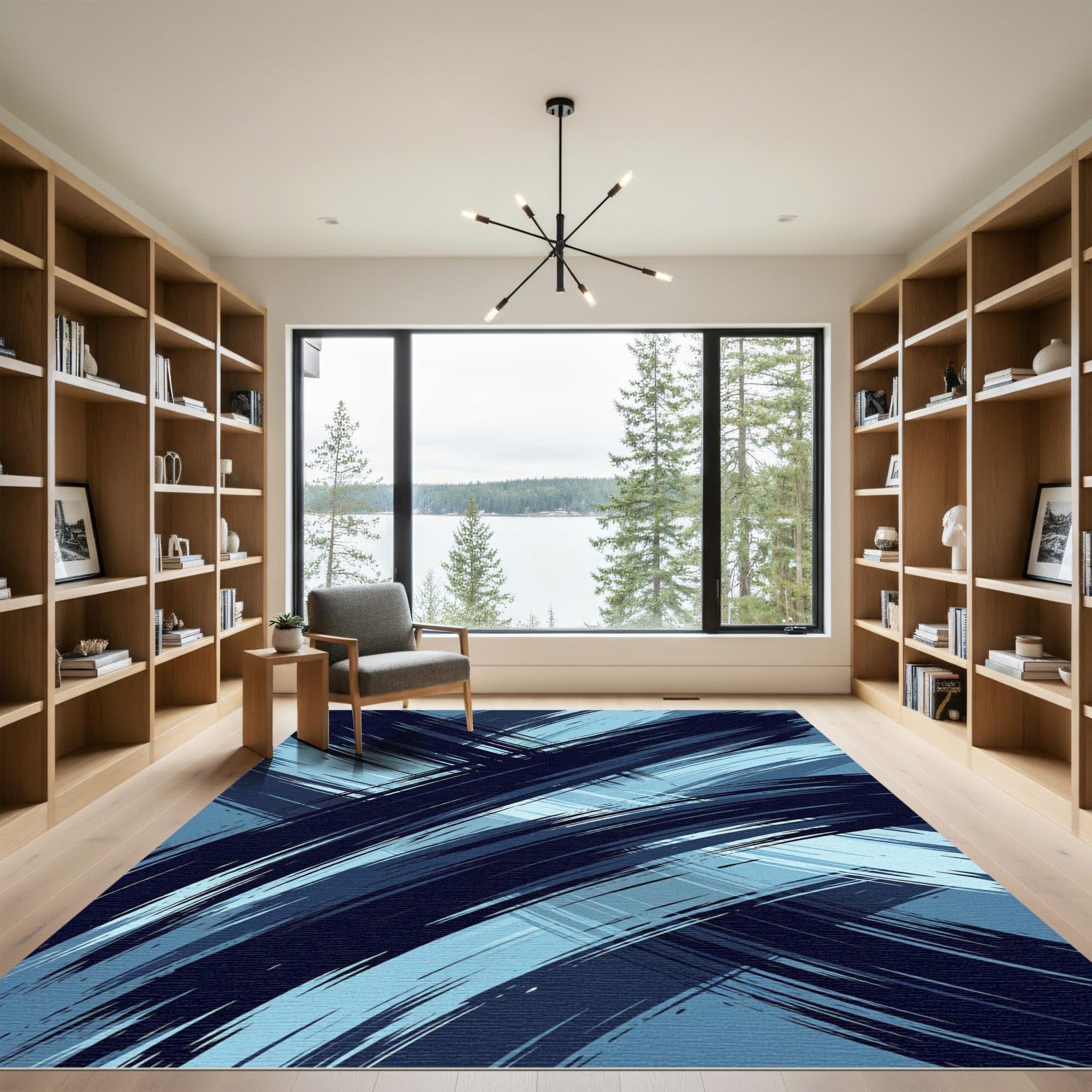 Deep Blue Abstract Brush Stroke Rug