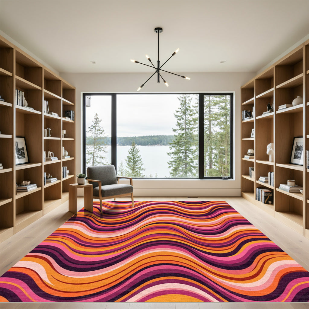 Retro Orange Pink Swirl Waves Rug
