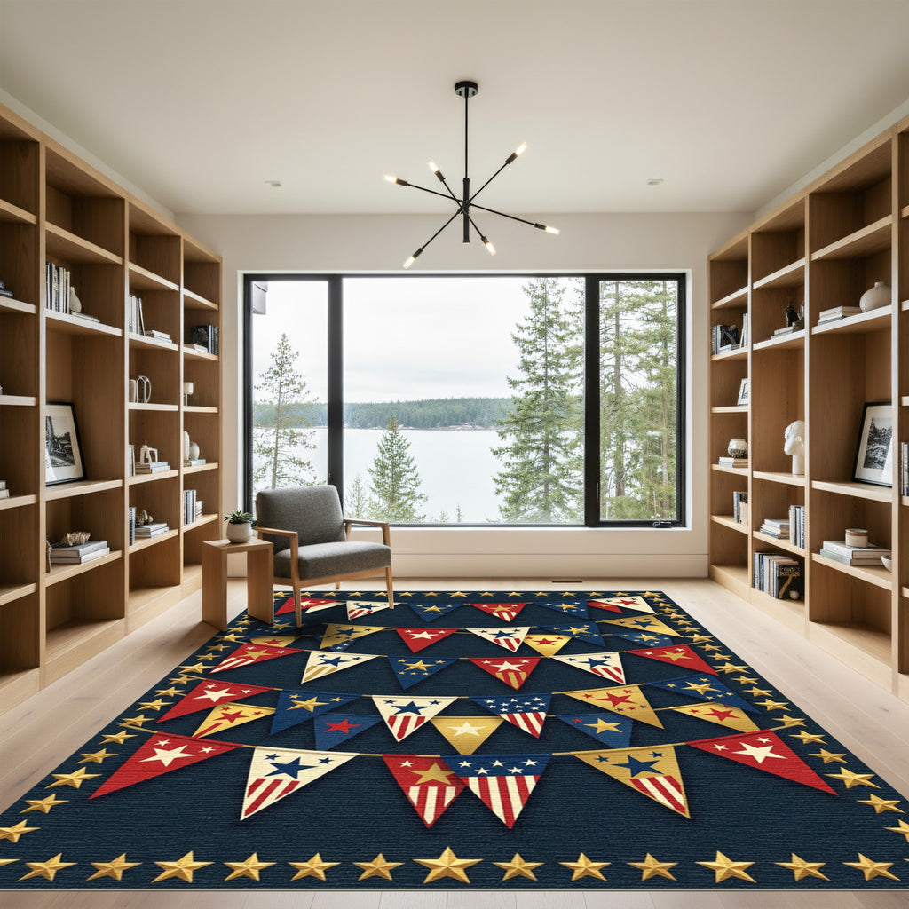 Patriotic Golden Star Bunting Array Rug