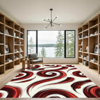 Bold Crimson Abstract Swirl Art Rug